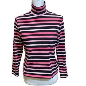 Talbots Petite Black and Pink Striped Turtleneck.  Size M